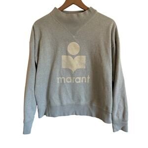 Isabel Marant Étoile Moby Flocked Logo Gray and Ecru Sweatshirt, Size 44 (US 12)